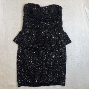 Venus Black Sequin Mini Dress Sweetheart Neckline Medium Formal Prom Hoco Party